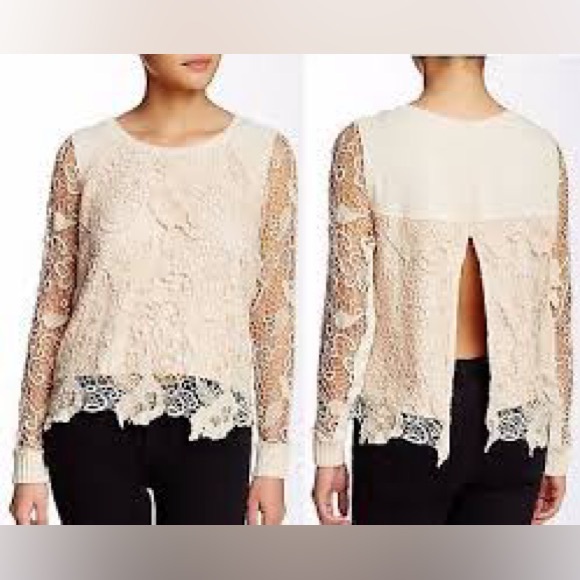 Free People tan crocheted lace overlay top open back women’s size small trendy - Picture 1 of 6
